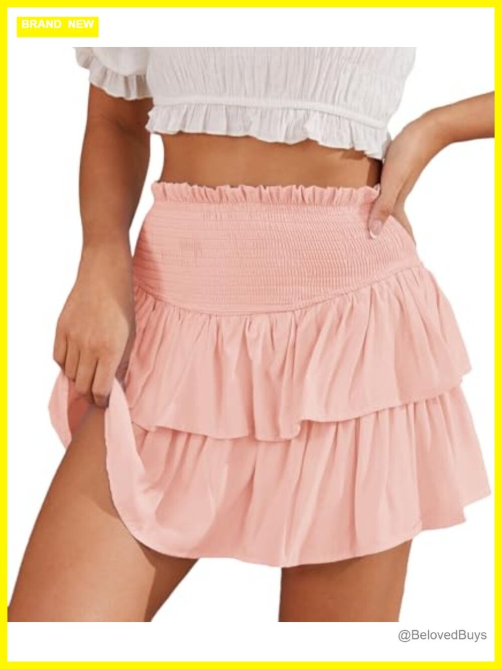 Women's Mini Layered Ruffle Skirt High Elastic Waist Flowy Summer Skirt with
